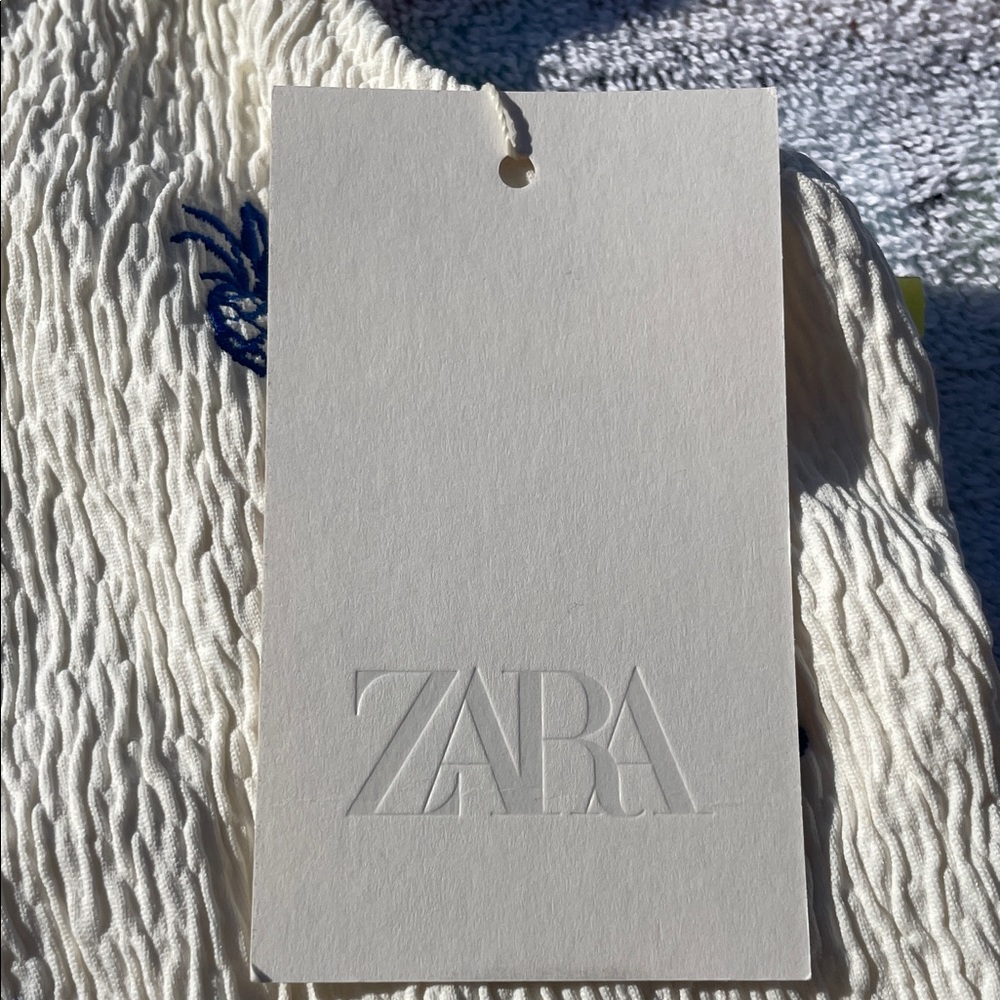 Zara Kids Cream Textured Girlcore Swimsuit Navy Sea Fruit Motif Embroidered SZ 5 - Picture 3 of 9
